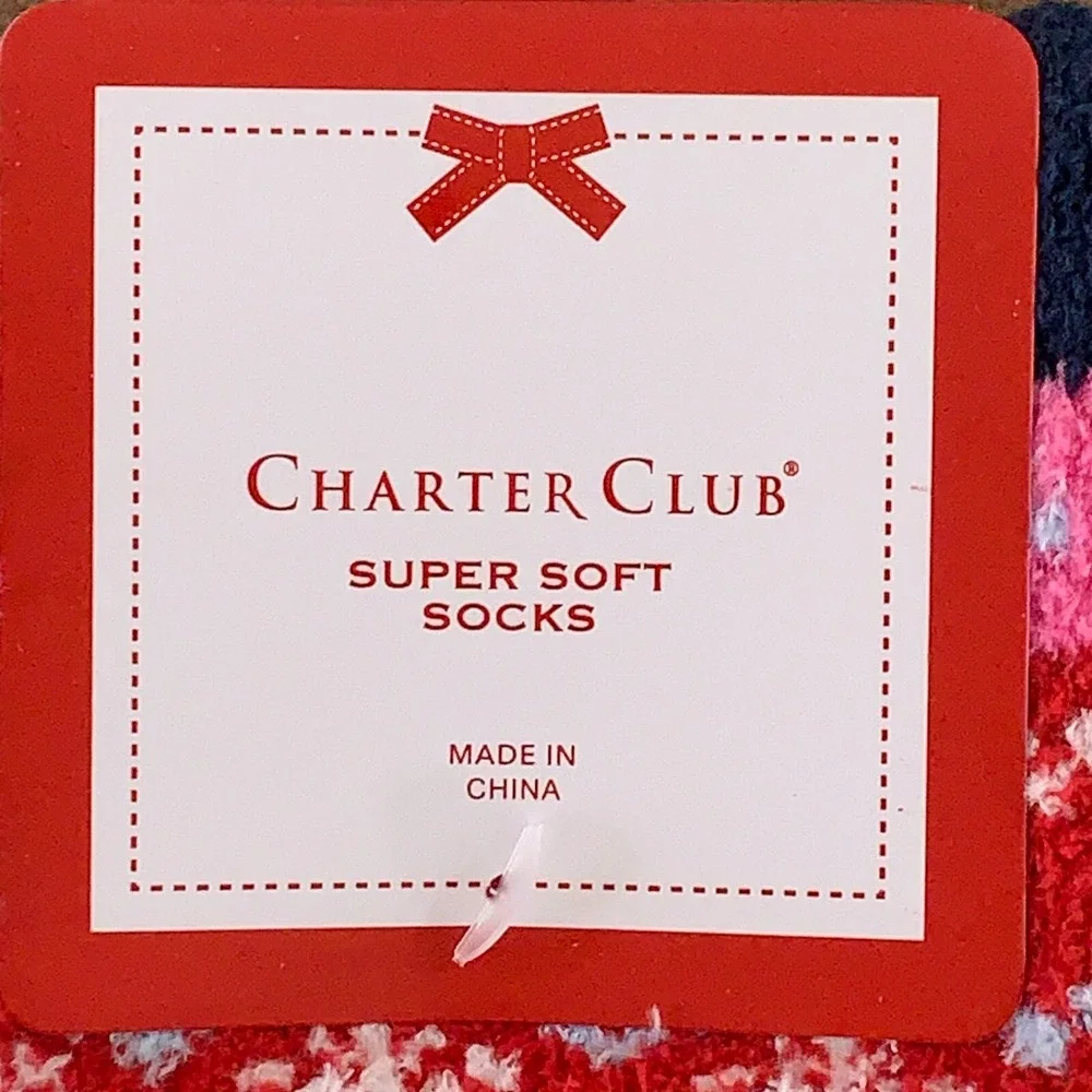 Charter Club Women's One Size Colorful Holiday Super Soft Crew Socks 2 Pairs NWT